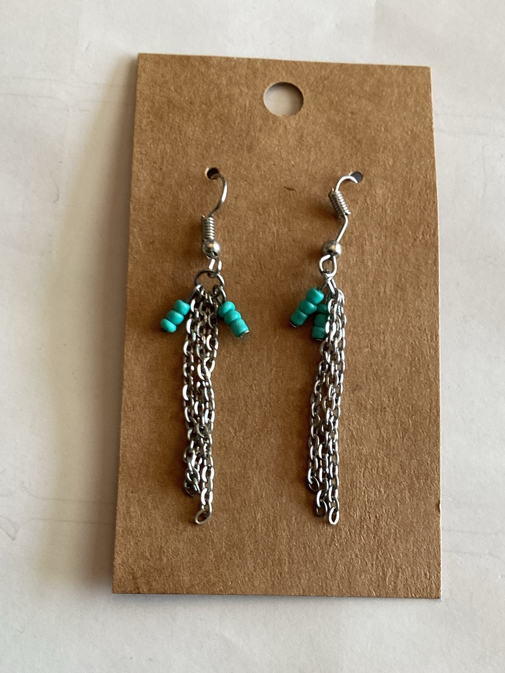 Turquoise Bead Chain Drop Earrings - Women Jewelry